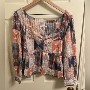 AE Patchwork Long Sleeve Baby Doll Blouse